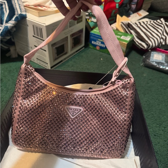 Prada Re-Edition 2000 Hobo Crystal Embellished Satin Mini - Picture 1 of 6